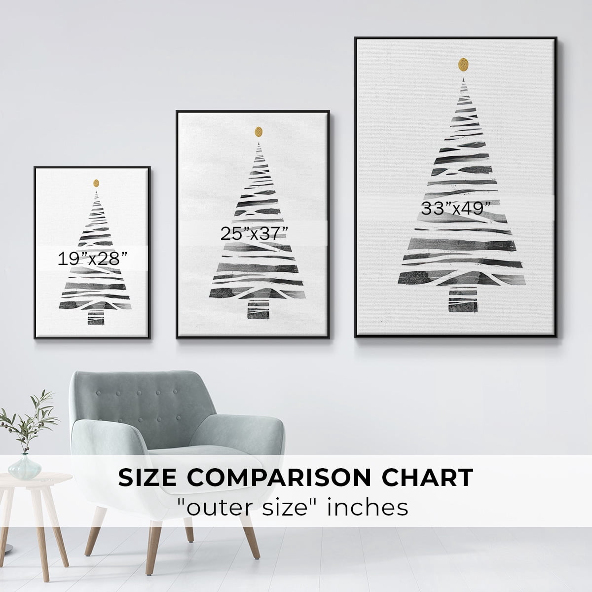 Christmas Tree I - Framed Gallery Wrapped Holiday Canvas - 25 x 37 - Black Frame