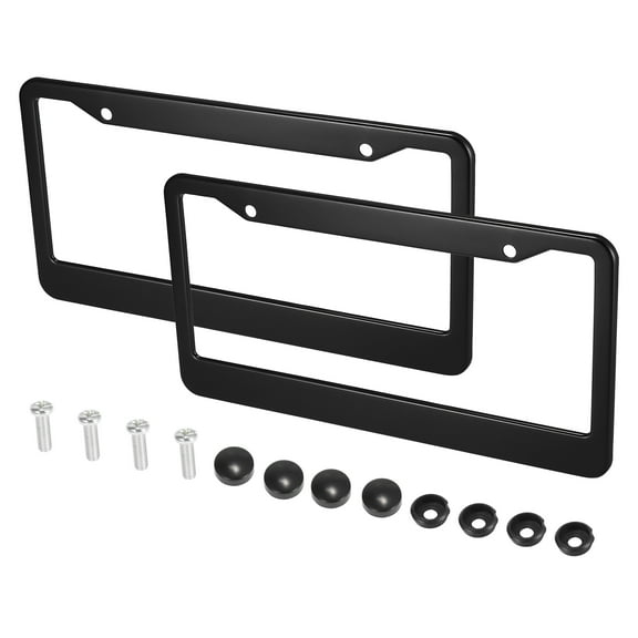 2pcs Aluminum Alloy License Plate Frame Cover 2 Hole for Car Front Rear License Plate Holder with Screws Caps Black
