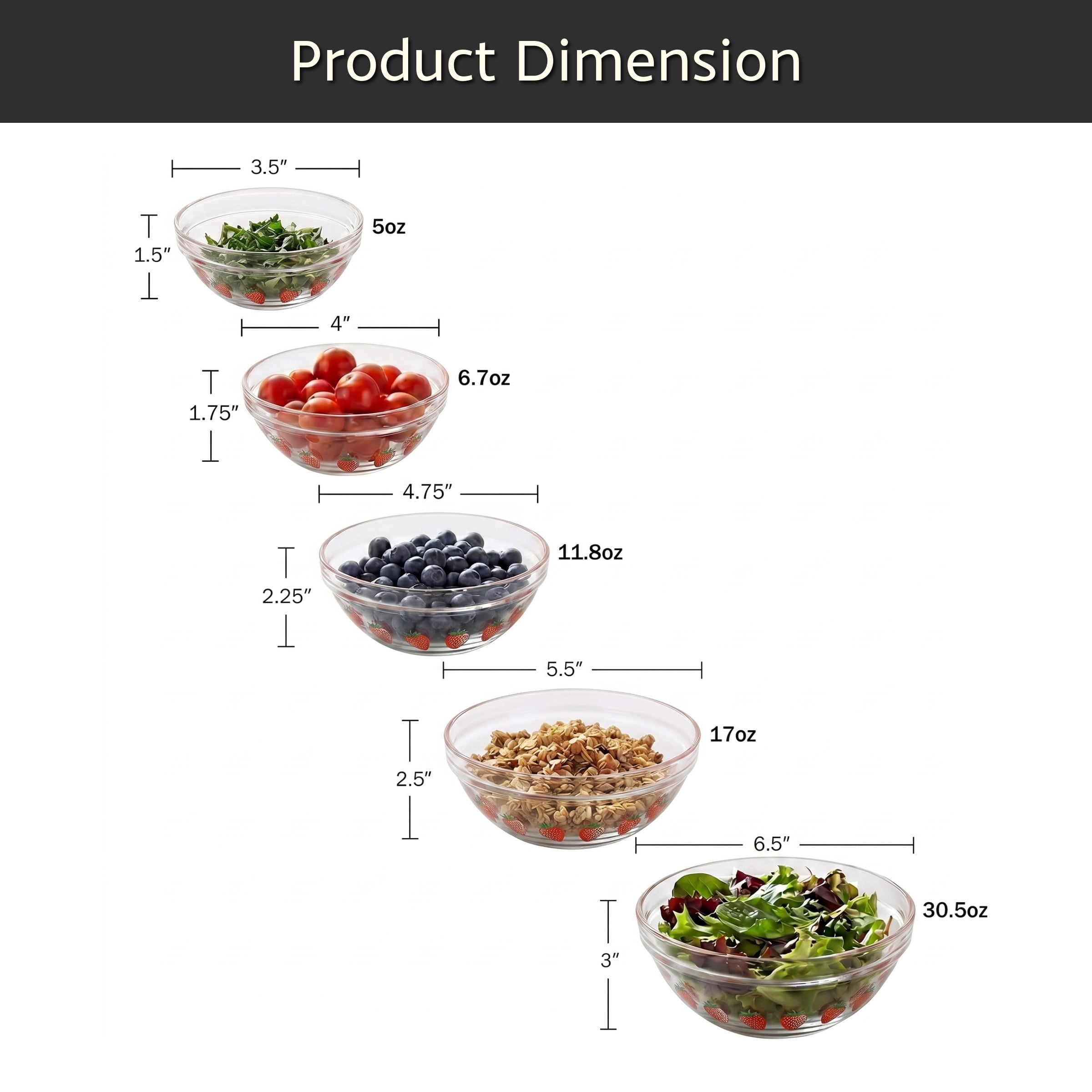 Glass Food Storage Containers with Lids- 20 Piece Set with Multiple Bowl Sizes for Storage, Meal Prep, Mixing and Serving by Chef Buddy (Fruit Design)