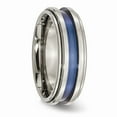 thumbnail image 4 of Solid Titanium with Blue Triple Groove 8mm Men's Wedding Band Ring Size 8, 4 of 7