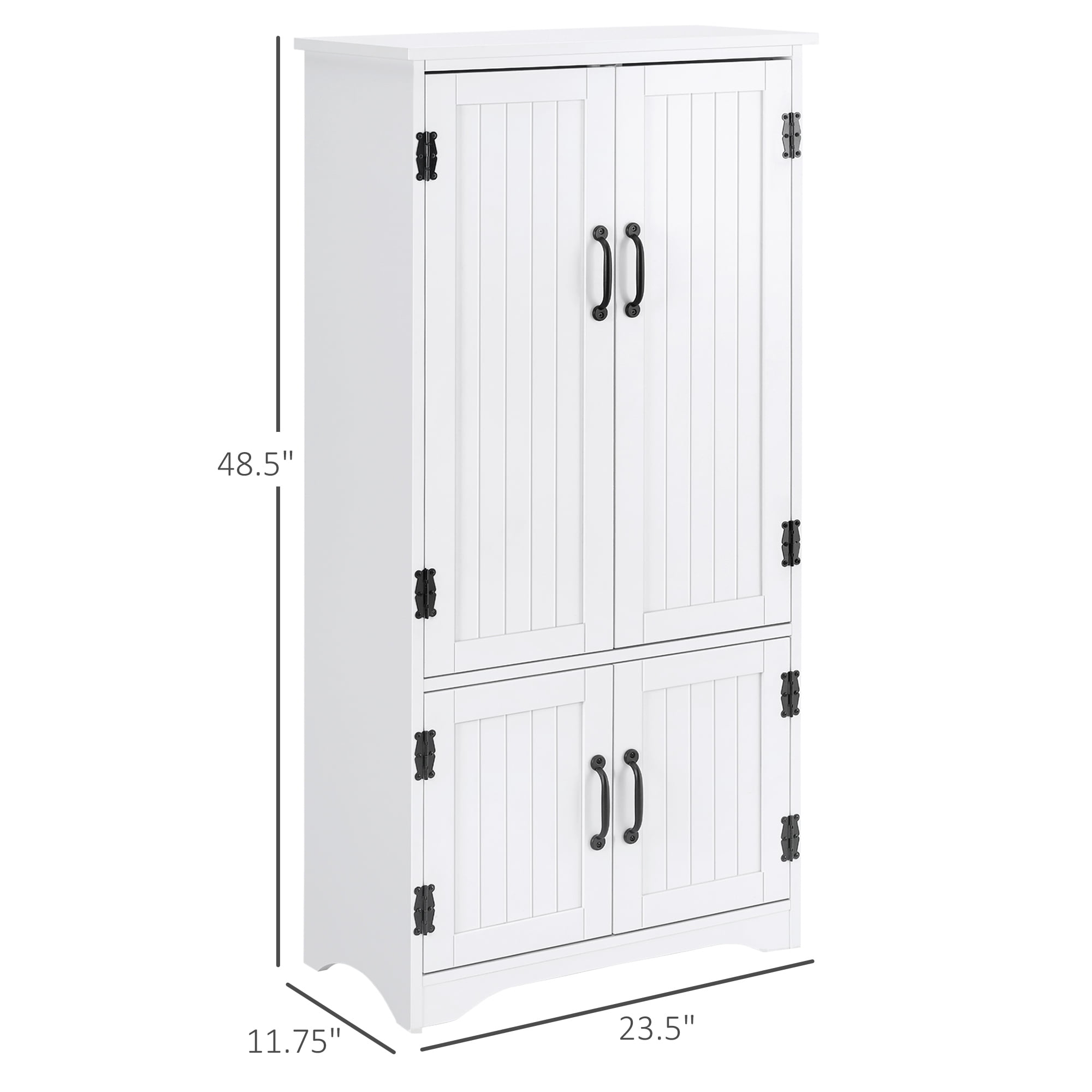 HOMCOM 48.5" Farmhouse Kitchen Pantry, Floor Storage Cabinet, Cupboard Organizer with Adjustable Shelves and 4-Doors for Dining Room, White