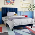 thumbnail image 7 of Einfach Twin Bed Frame, Platform Bed with Upholstered Velvet Vertical Channel Headboard, Blue, 7 of 7