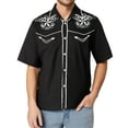 thumbnail image 4 of Mens Golf Shirts Western Denim 3D Printed Lapel Button Short Sleeve Floral Mens Clothing,Black,L, 4 of 4