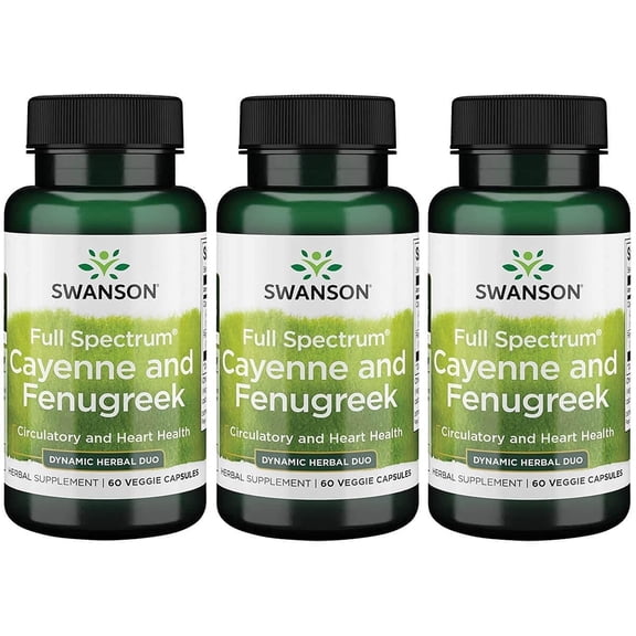 Swanson Full Spectrum Cayenne & Fenugreek 60 Veg Capsules (3 Pack)