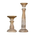 thumbnail image 2 of Traditional White Wash Eco-friendly Handmade Mango Wood Set Of Two 6" & 15" Pillar Candle Holder for use, Living Room, Dinning Room, Study Room, Spa, Restaurants, Place Of Worship, etc, 2 of 4