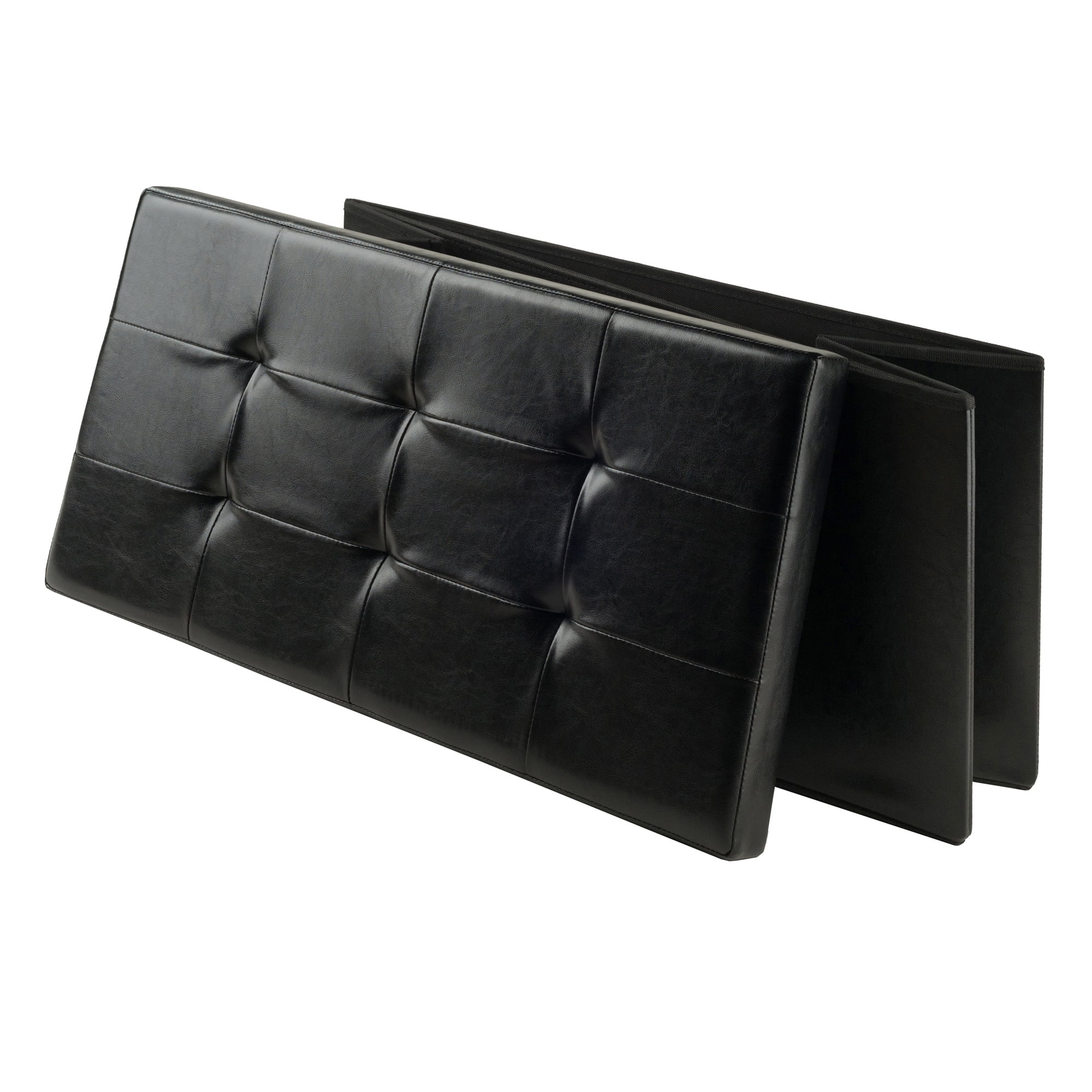 Winsome Wood Ashford Rectangular Storage Ottoman, Black Faux Leather