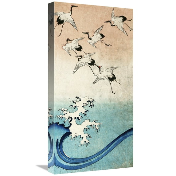 Global Gallery's 'Cranes Flying (detail)' by Ando Hiroshige Stretched Canvas Wall Art