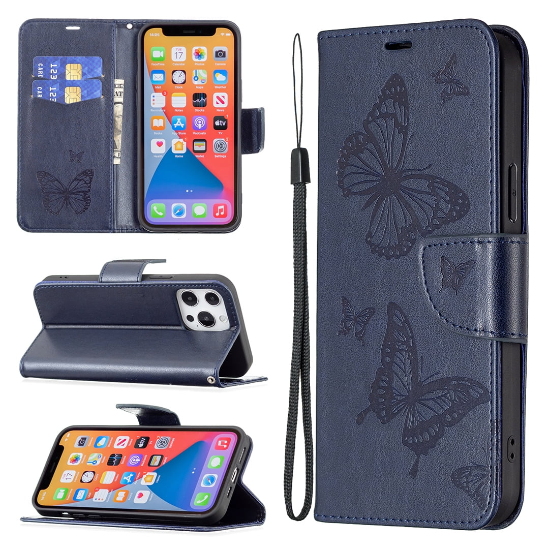 PU Leather Flip Shockproof Cover for iPhone Xs Max Blue Wallet Card Holder Case 4 Card Slots with Lanyard Cavor iPhone Xs Max Case