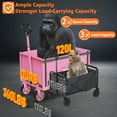 thumbnail image 3 of Yacona 3 in 1 Wagons Carts Foldable, Heavy Duty Utility Cart with Wheels, Collapsible Wagon for Beach, Camping, Grocery and Garden, 360LBS, Pink, 3 of 9