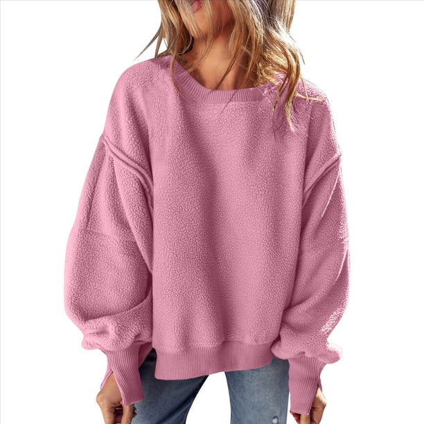 Suéter de Cuello Redondo para Mujer, Holgado, de Lana de Cordero, Informal, Versátil, de Larga, para Otoño e Invierno. Rosa M