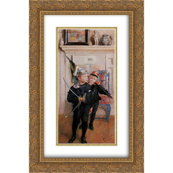 Carl Larsson 2x Matted 14x24 Gold Ornate Framed Art Print 'Ulf and Pontus'