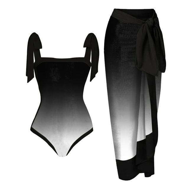 ZVAVZ Maillot de Bain pour Femmes Contrôle du Ventre, Bikini une Pièce Maillots de Bain Lacé Dégradé Imprimé Rétro Robe de Plage Gris m