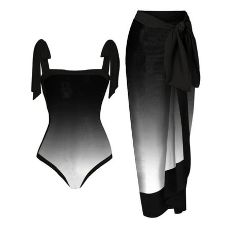 Gaecuw Womens One Piece Swimsuits with Cover up Bikini Wrap Skirt Sleeveless Swimwear Top Tie Closure Swimsuits Gradient Bathing Suits Halter Neck Swimwear Lace Resort Wear Two Piece Set for Women