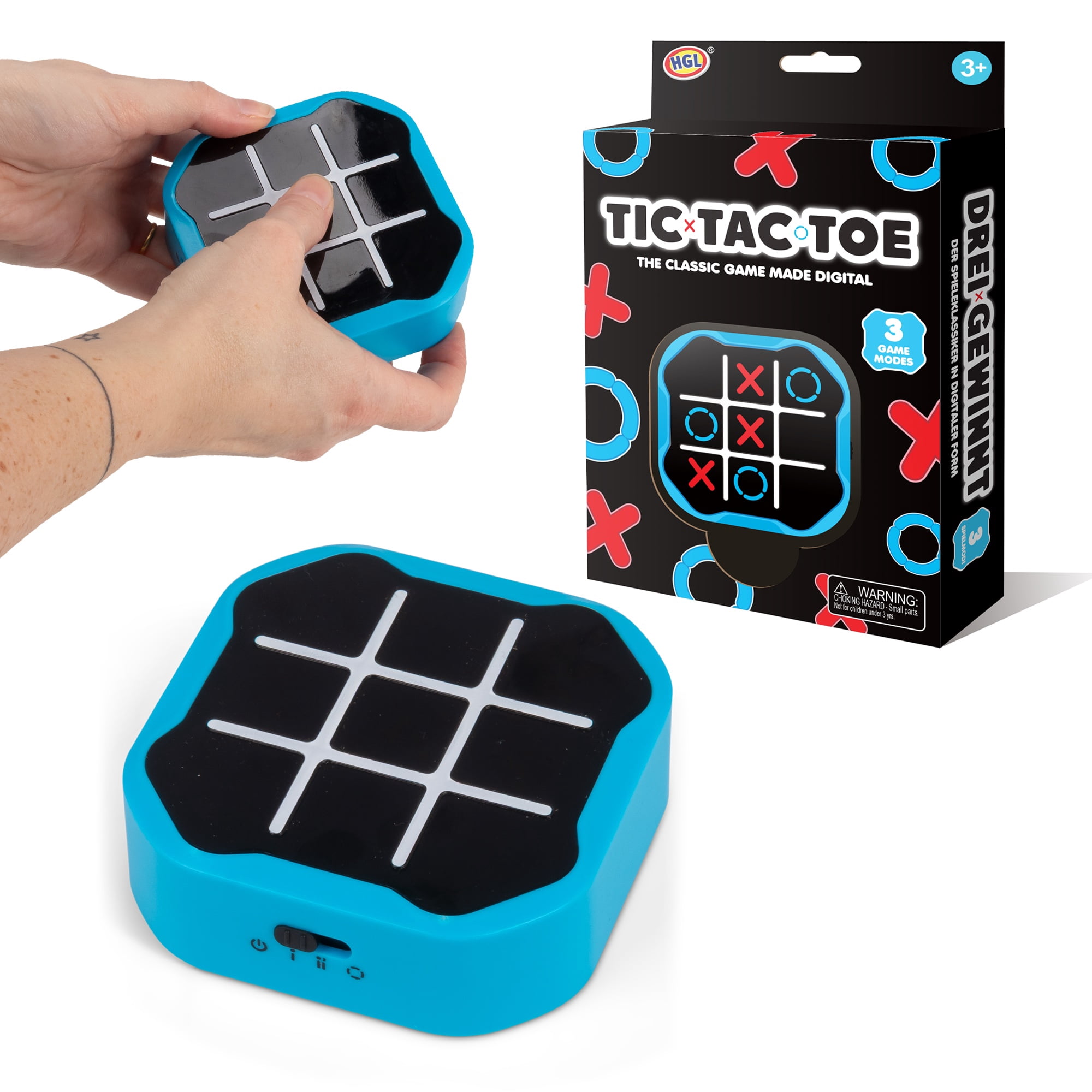 One for Fun LED Tic Tac Toe Game, Electronic Handheld 3-Mode Game, Blue