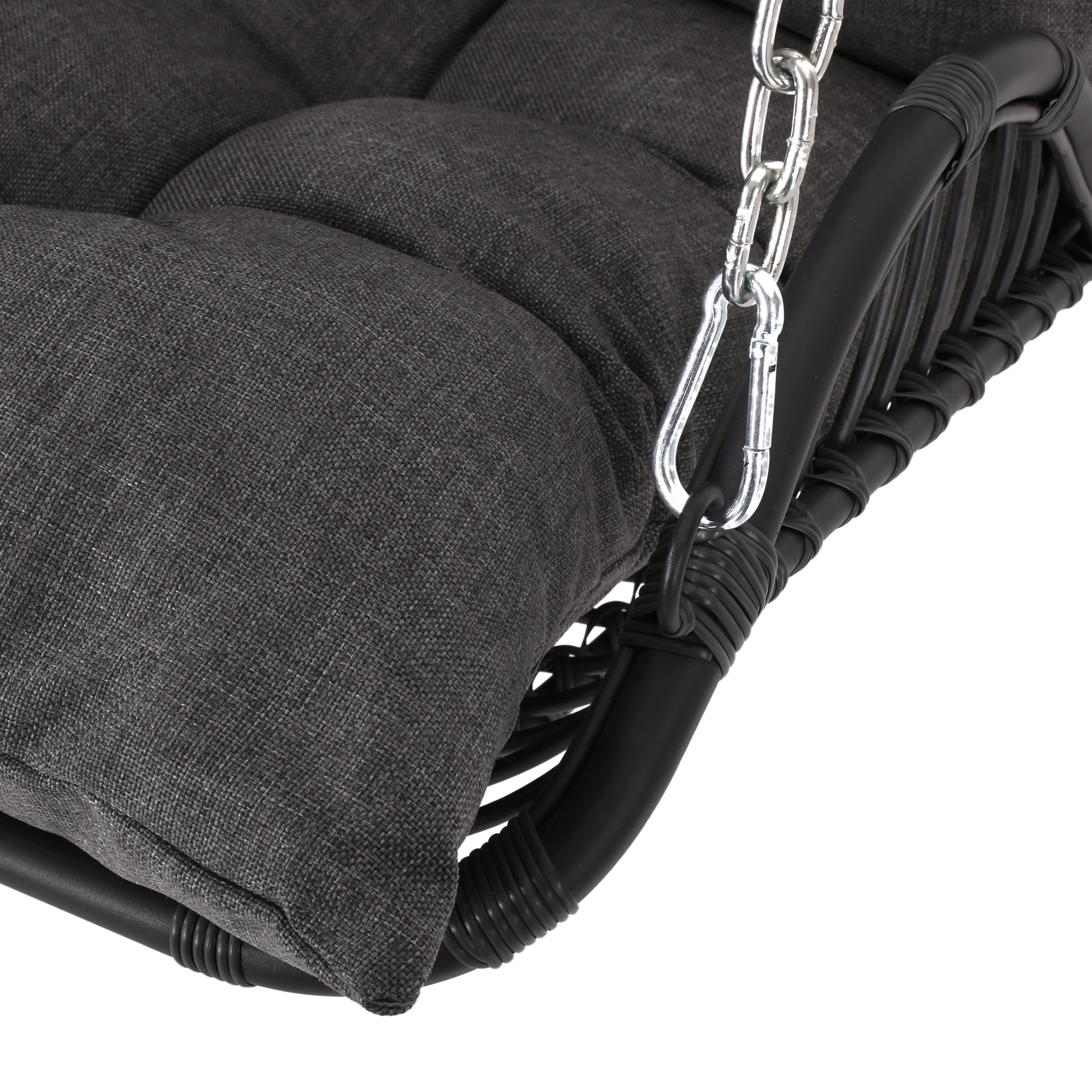 Hurlbut Wicker Outdoor Porch Swing with Cushions, Gray and Dark Gray