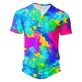 thumbnail image 2 of DDAPJ pyju Big and Tall T-shirts for Men 2025 Trendy Tie Dye Print Casual Henley Shirts Slim Fit Crewneck Button Shirt Short Sleeve Collarless Workout Tee Clearance Sale of Today Green XL, 2 of 4