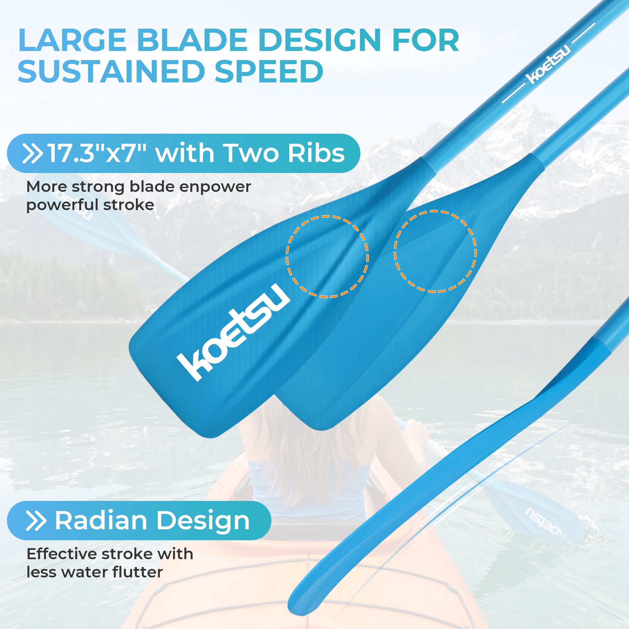 Kayak Paddle,KOETSU 2-in-1 Aluminum Alloy Boat Paddle Oars, Adjustable Canoe Board Paddles SUP Paddle Detachable 4 Piece, 85in,Blue