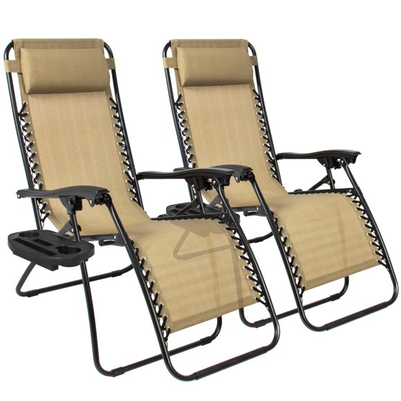 Zero Gravity Chairs Case Of (2) Tan Lounge Patio Chairs Outdoor Yard Beach New