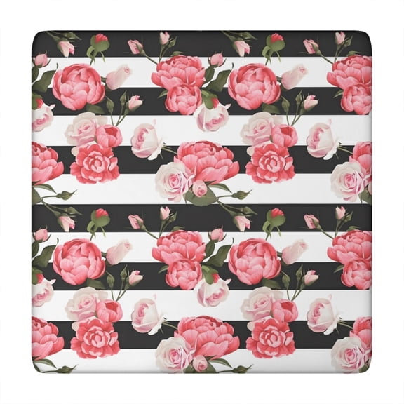 Floral Elastic Edge Tablecloth for Square Table, Waterproof Polyester for Picnic, Tea Time or Garden Use, 34x34 Inch