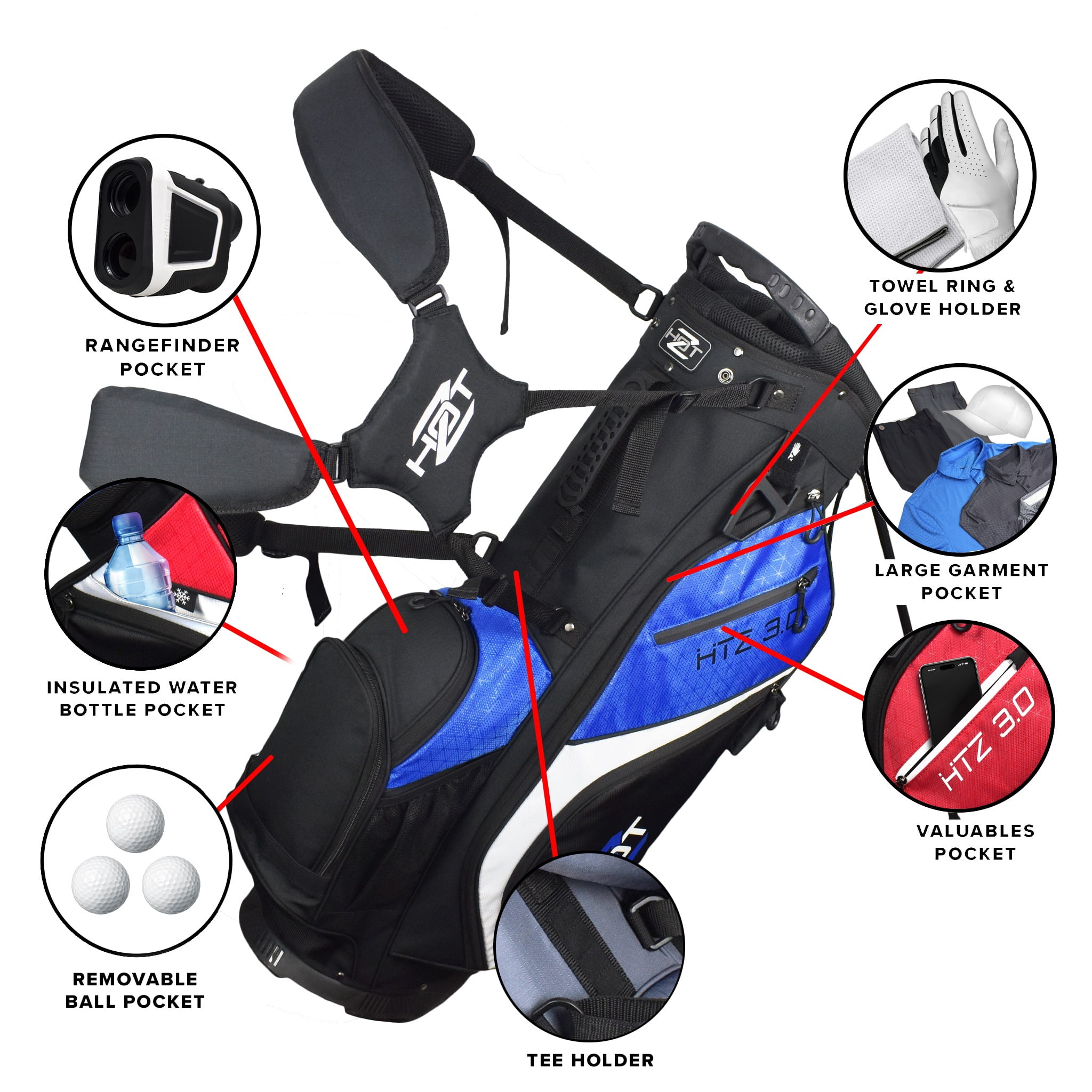 Hot-Z Golf 3.0 Stand Bag Black/Blue/White