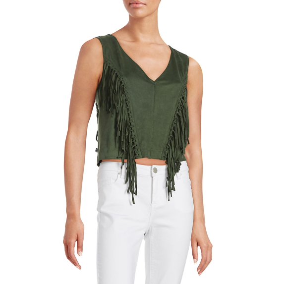 Fringed Faux Suede Cropped Top