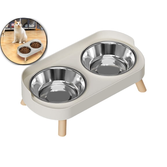 Elevated Cat Bowls, 2 Stainless Steel Raised Cat Food and Water Bowl Set, Splash Proof, Whisker Fatigue Friendly, Dishwasher Safe for Cats and Small Dogs