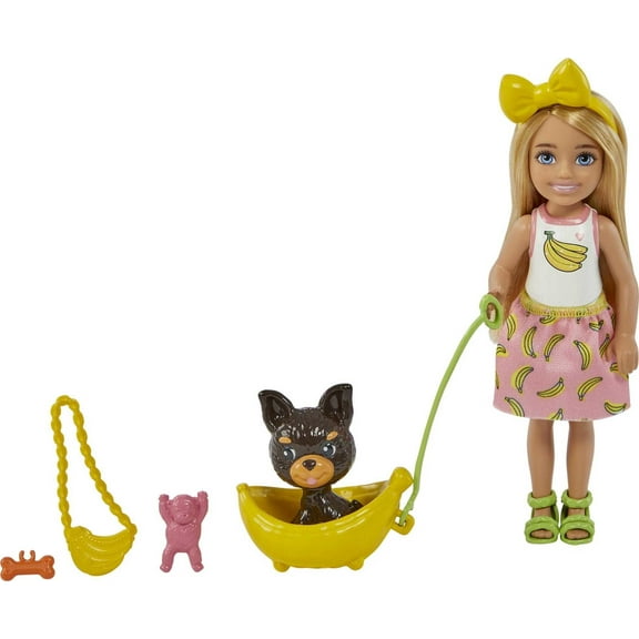 Barbie Chelsea Doll & Accessories, Blonde Small Doll with Removable Skirt, Puppy, Pet Bed & More