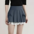 thumbnail image 5 of Gray Mini Skirt Women's High Waisted Pleated Skirts Mini Skort Bowknot Lace Short Skirts for Women, 5 of 5