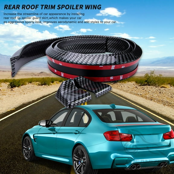 Universal Car Rear Spoiler Exterior 4.9ft/1.5m Length Black Carbon Fiber Trunk Spoiler Lip Kit Rear Spoiler Kit Universal Fits for Most Cars Punch-Free Installation