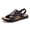 Brown, variant on Men's Home Slippers Leather Open Toe Slides 2026 Footwear Round Slip on Beach Shoes Adjustable Ankle Strap Lightweight Sandals Dark Size 8