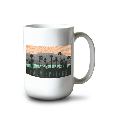 

15 fl oz Ceramic Mug Palm Springs California Palm Trees and Mountains Dishwasher & Microwave Safe