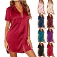 thumbnail image 2 of Under $10 Casual Summer Dress for Women Down Nightgown Silk Short Sleeve Sleepshirt Notch Collar Sleepwear 2XL, 2 of 8