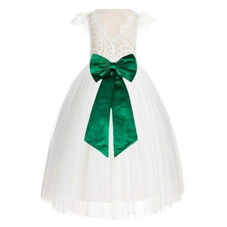 

Ivory Lace V-Back Cap Sleeves Flower Girl Dress Special Occasions 622T