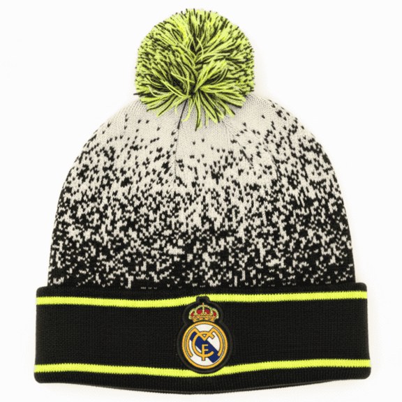 Rhinox Real Madrid Pom Pom Beanie, Gray Neon Knit, 100% Acrylic, OSFM