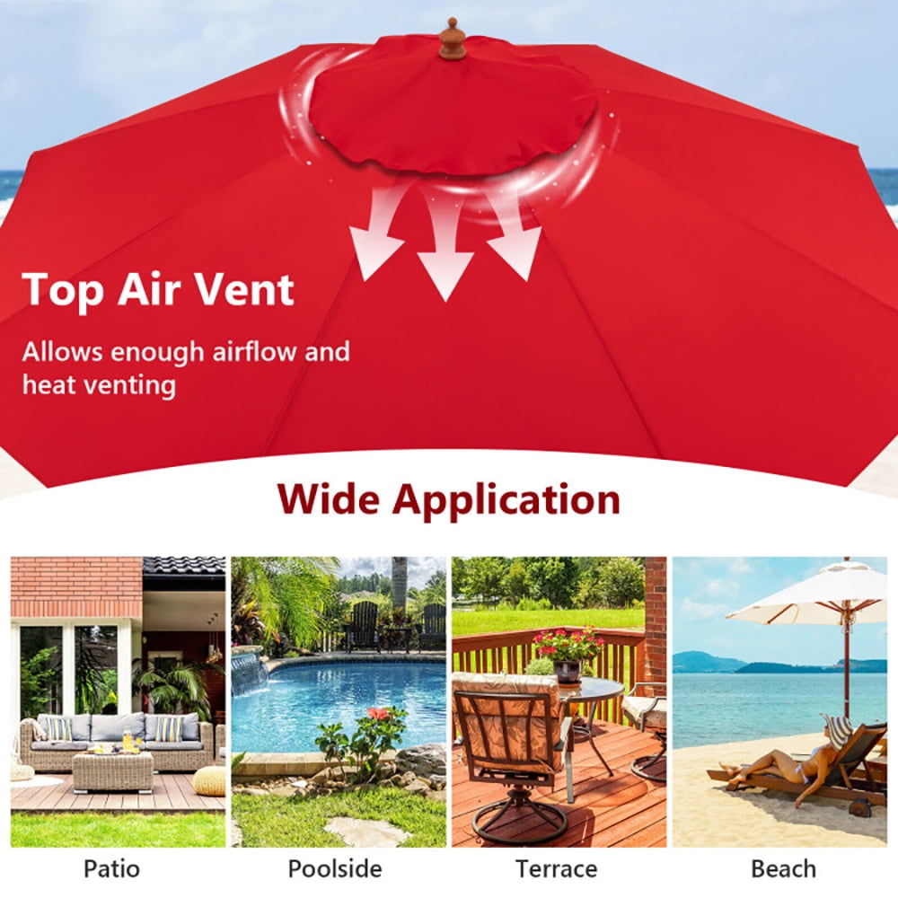 Aimee Lii 9.5 Feet Pulley Lift Round Patio Umbrella with Fiberglass Ribs, Sunbrella Umbrella Outdoor Patio, Red Aimee Lii 9.5 Feet Pulley Lift Round Patio Umbrella with Fiberglass Ribs, Sunbrella Umbrella Outdoor Patio, Red