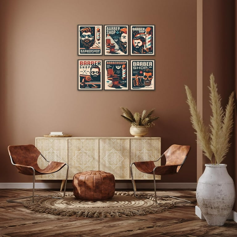 YeiLnm Vintage Barber Shop Wall Art - Set Of 4 Canvas Prints, 12x16 Inches Each, Waterproof, Ready To Hang, For Salon, Bathroom, Or Man Cave Decor