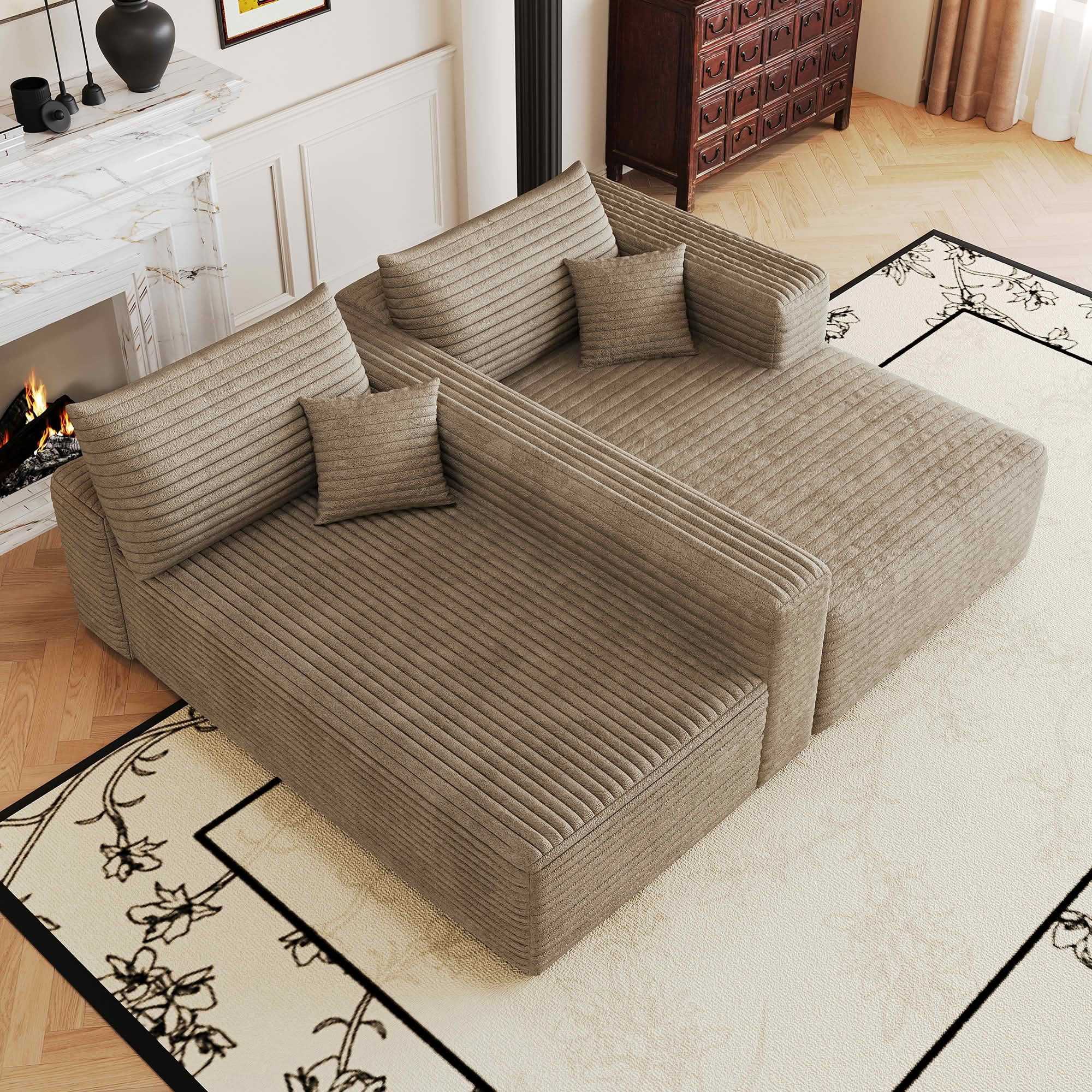 MAYEERTY 103 Inch L‑Shaped Cloud Sectional Sofa, Modern Minimalist Deep‑Seat Corner Couch, Plush Corduroy Upholstered Reversible Sofa, No‑Assembly Required for Living Room Apartment