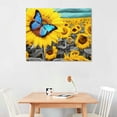 thumbnail image 3 of JRXY Bathroom Decor Sunflower Canvas Wall Art Blue Butterfly Picture Flowers Florals Painting Yellow Gray Artwork Framed for Bedroom Kitchen Dinning Room Living Room Office Home Decor  20x16in, 3 of 5