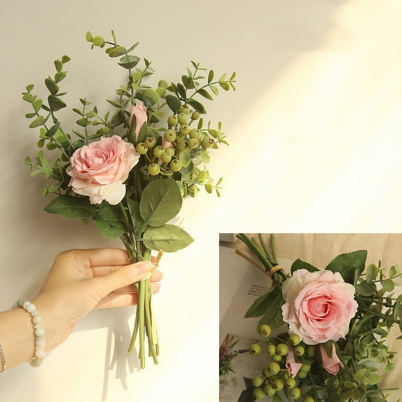 mtvxesu Bouquet de Roses en Soie Artificielle avec Feuilles pour Décoration de Mariage et de Maison, Hauteur 33 cm, 1 Bouquet