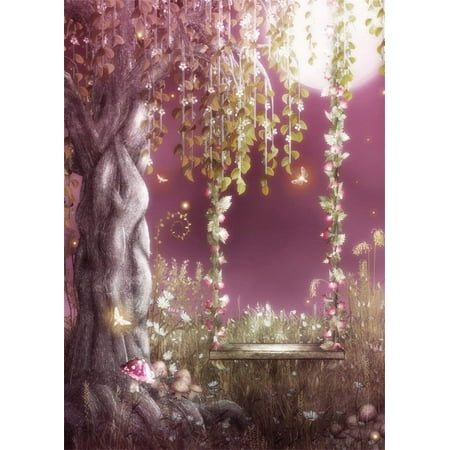 ABPHOTO 5x7ft Photography Backdrop Fairytale Forest Romantic Landscape Moonlight Swings on the tree Backdrops for Photo Shoots Lovers Party Game Adult Kids Baby