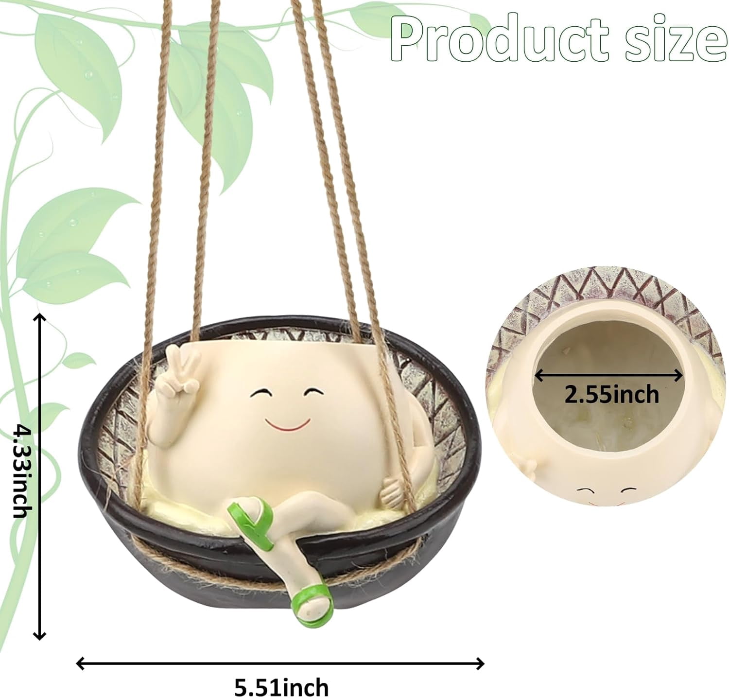 Senya Hanging Swing Chair Planter Pot Resin Smile Face Plant Pot for Indoor Outdoor Plants Cute Head Flower Pots, 5.51x2.55x4.33 Inches