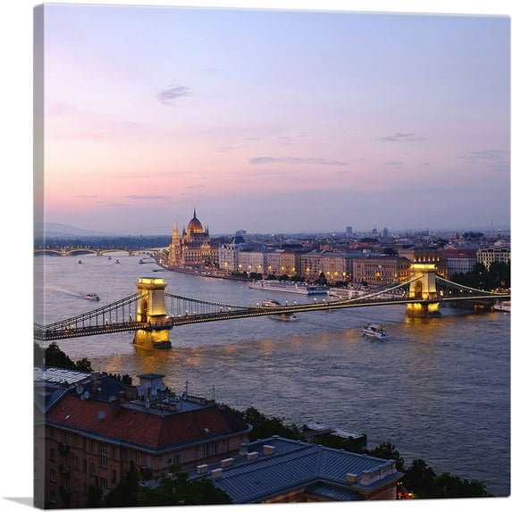 ARTCANVAS Budapest Captial of Hungary Chain Bridge Square Canvas Art Print - Size: 12" x 12" (0.75" Deep)