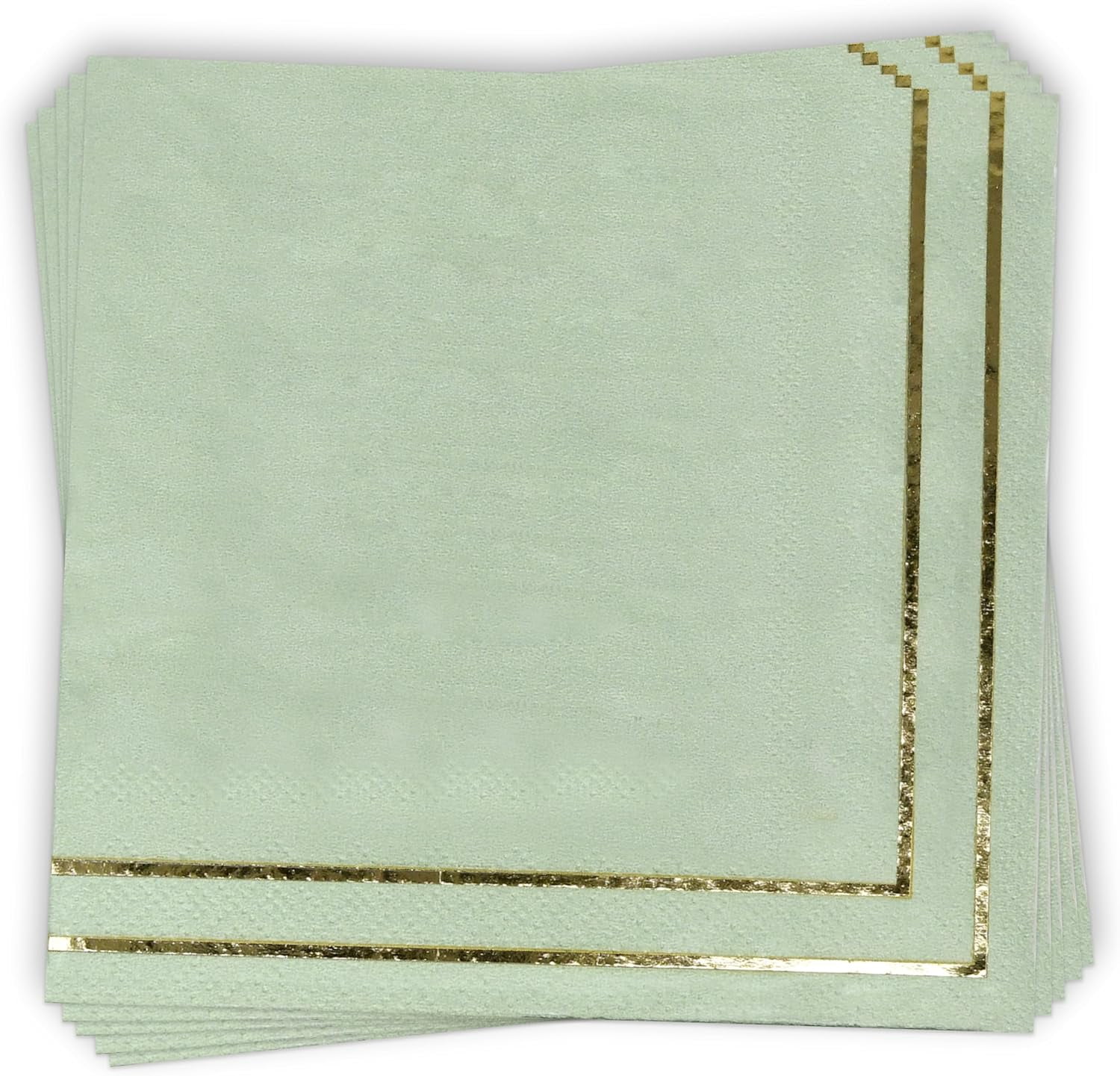 Gift Boutique 100 Gold and Sage Green Cocktail Beverage Napkins Metallic Golden Foil Trim Stripe Disposable Paper Dessert Napkin for Wedding Holiday Baby Shower Graduation Party Supplies Decorations