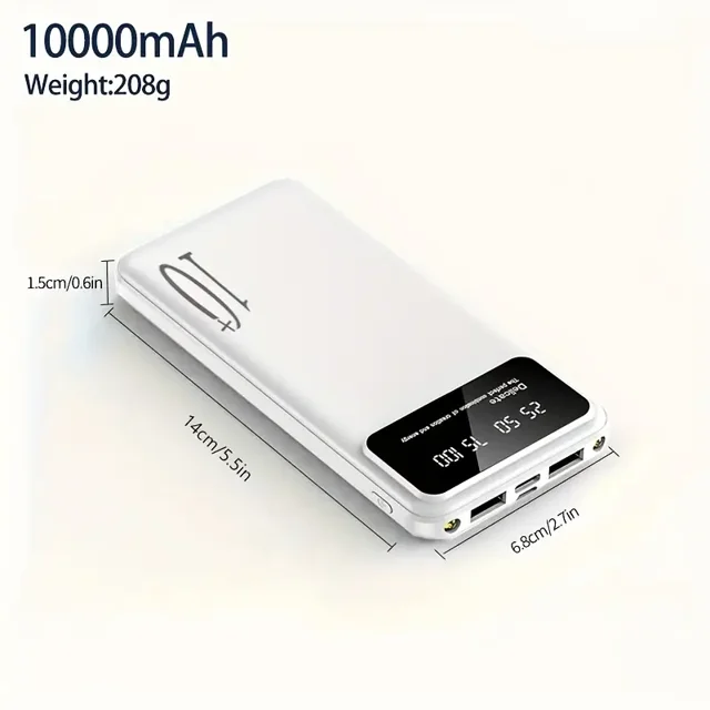 10000mAh Portable Power Bank with Lithium Polymer Battery, ABS Shell, 10W Max Output, PE2.0 Charging Protocol, Multi USB Port Output, 141×69×15mm, 255g - Available in Black and White