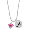 thumbnail image 1 of Delight Jewelry Silvertone Crystal Hot Pink Spinner Silvertone Script Initial Disc - M - Charm Necklace, 20"+3", 1 of 4