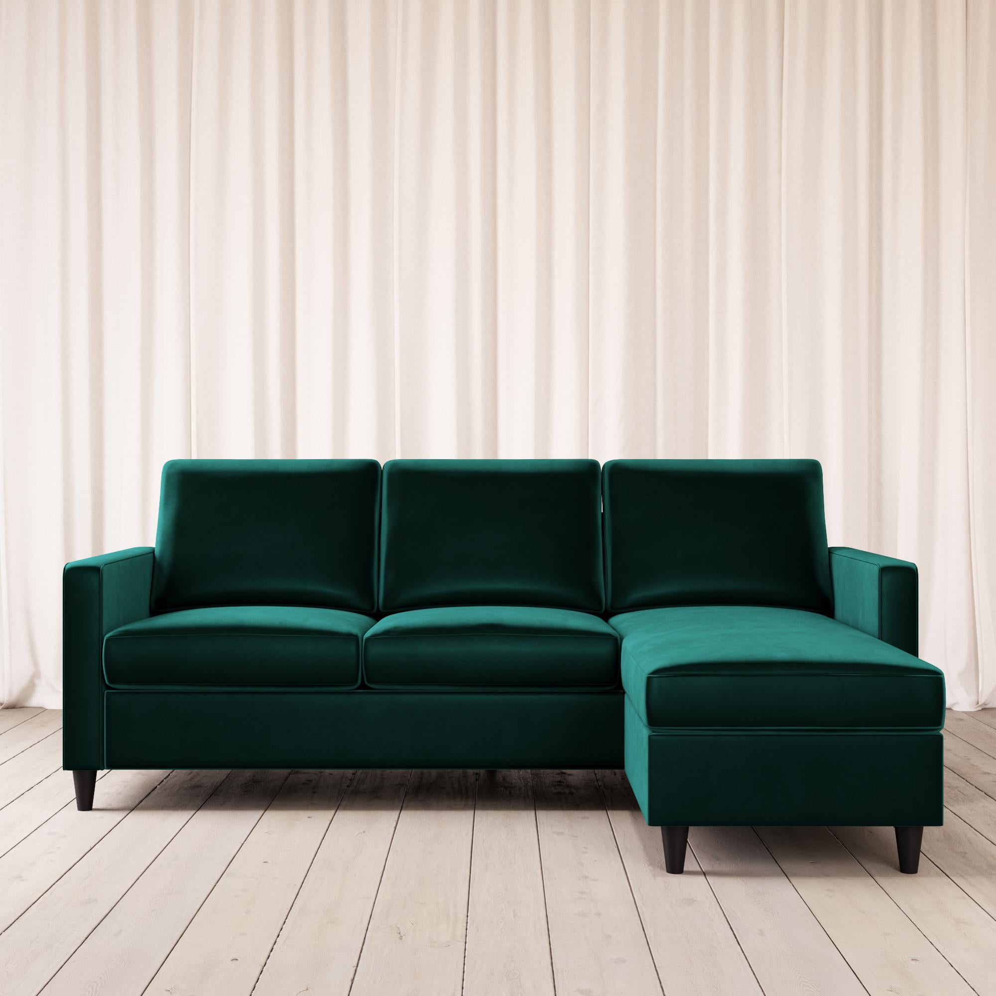 DHP Cooper Modern Sectional Sofa, Green Velvet