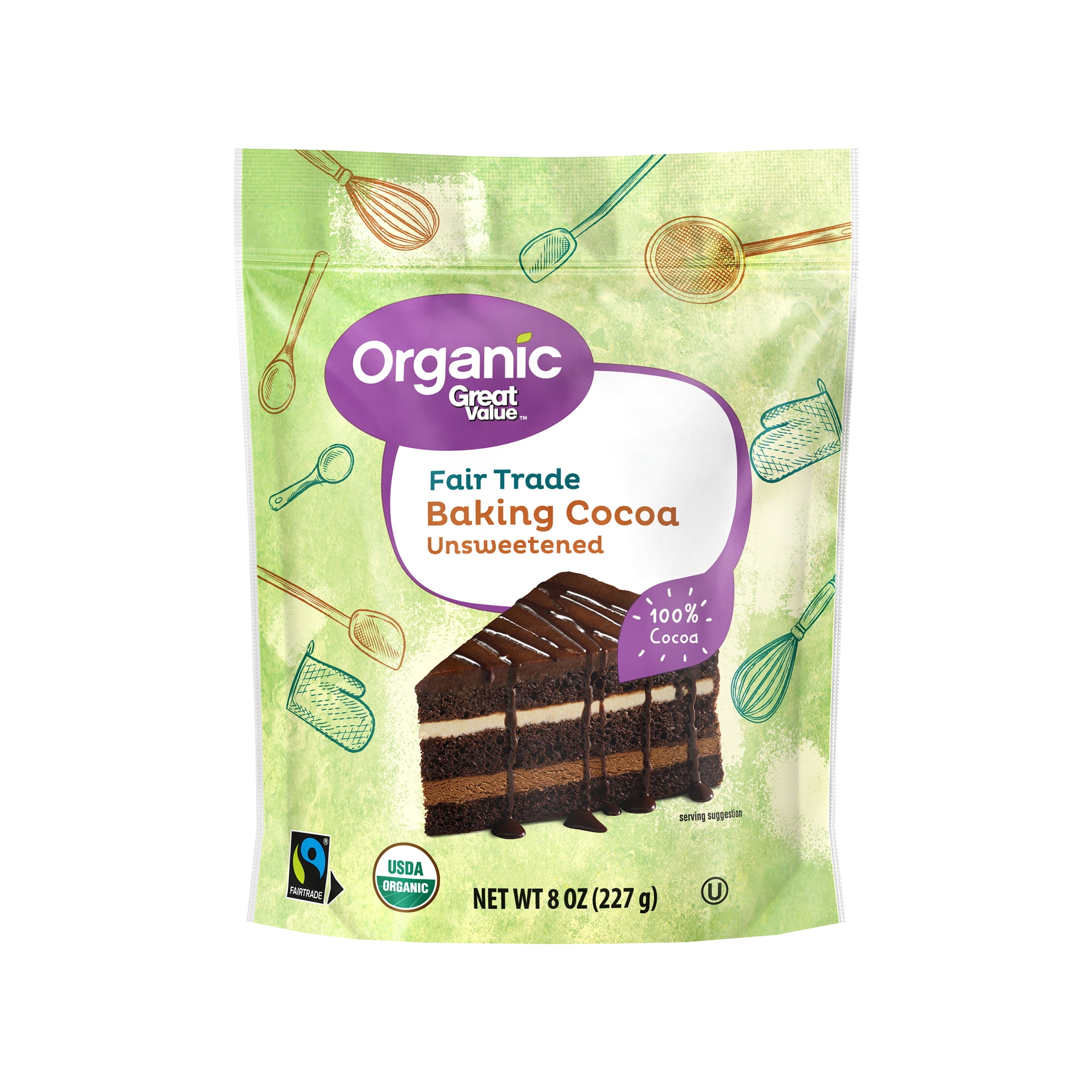 (3 pack) Great Value Organic Fair Trade Unsweetened Baking Cocoa, 8 oz (227g) – 100% Cocoa, Allergen-Free