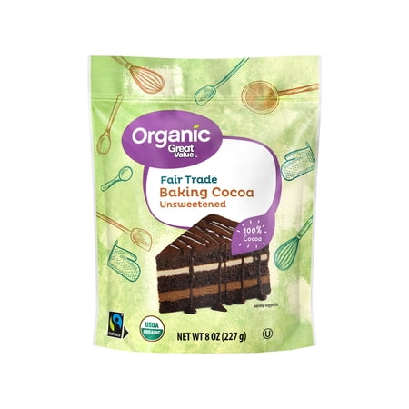 Great Value Organic Fair Trade Unsweetened Baking Cocoa, 8 oz (227g) – 100% Cocoa, Allergen-Free