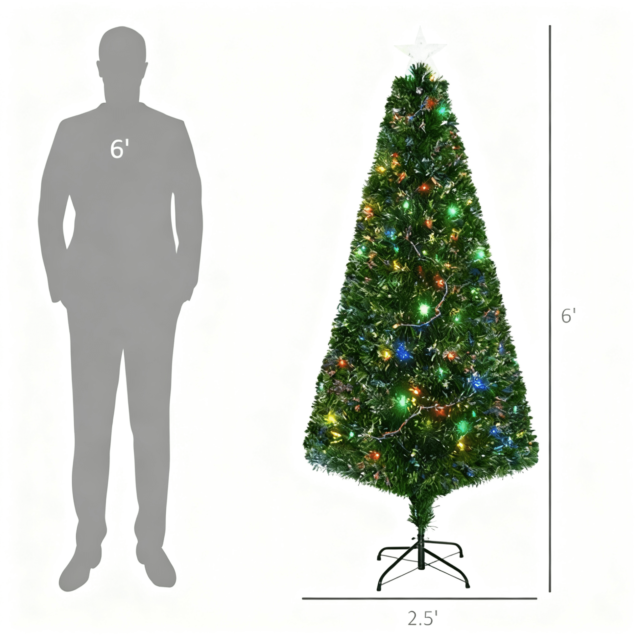 6ft Artificial Christmas Tree with Fiber Optic & LED Lights, Star Topper, Steel Base, 230 Tips for Christmas Decor