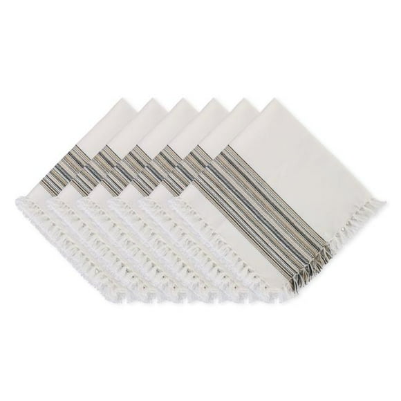 Design Imports CAMZ11684 Black Striped Fringed Napkin - Set of 6